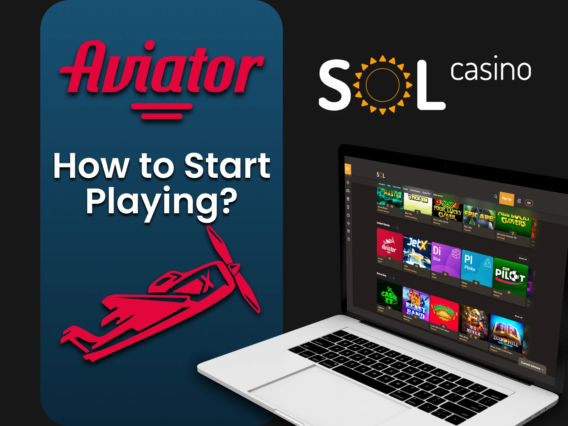 Select Aviator from the casino section at Sol Casino.