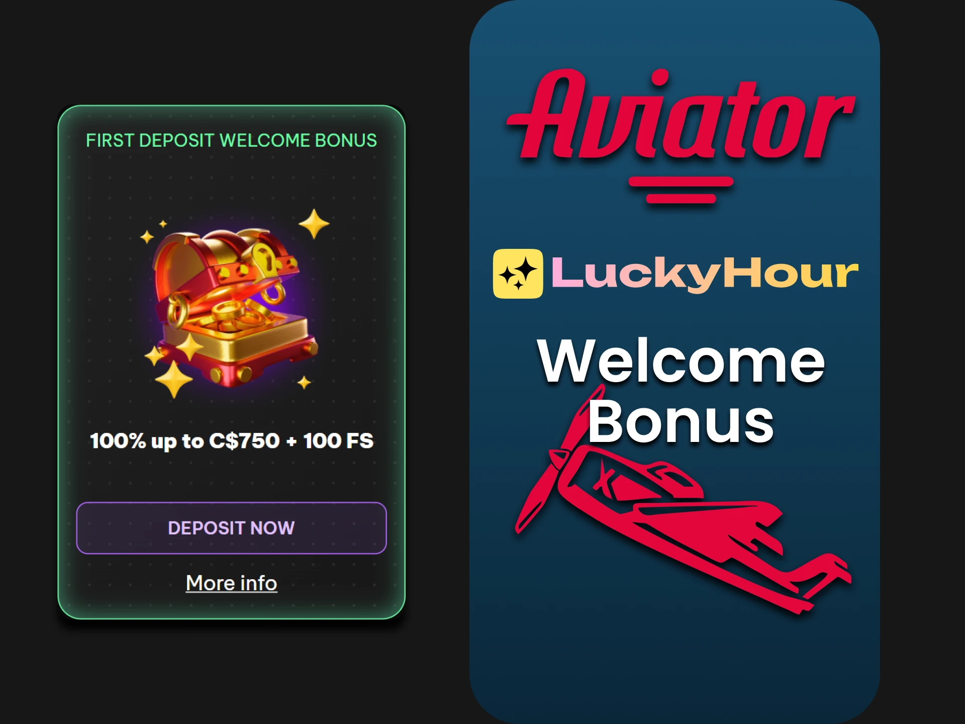 Get the LuckyHour Casino welcome bonus to benefit from playing Aviator.