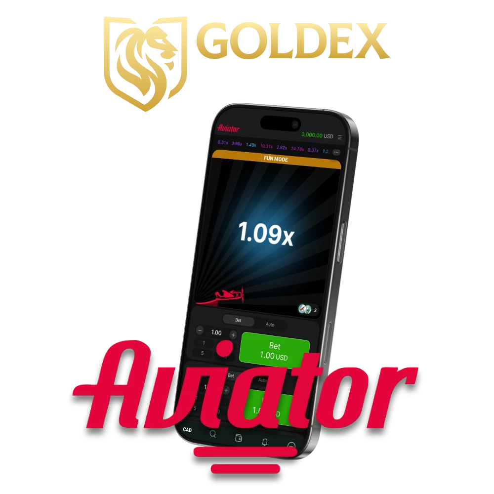 Play the Aviator game in the Goldex Casino app.
