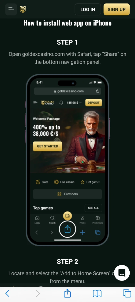 Check out the instructions from Goldex Casino to add a shortcut.