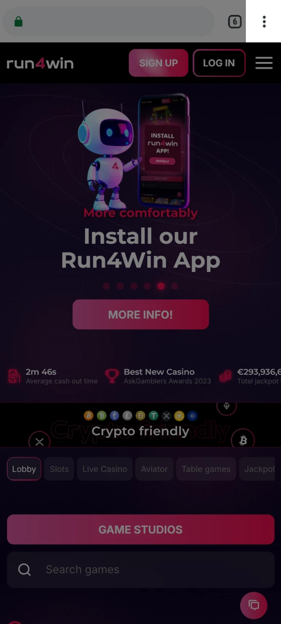 Open your browser menu to add the Run4win shortcut.