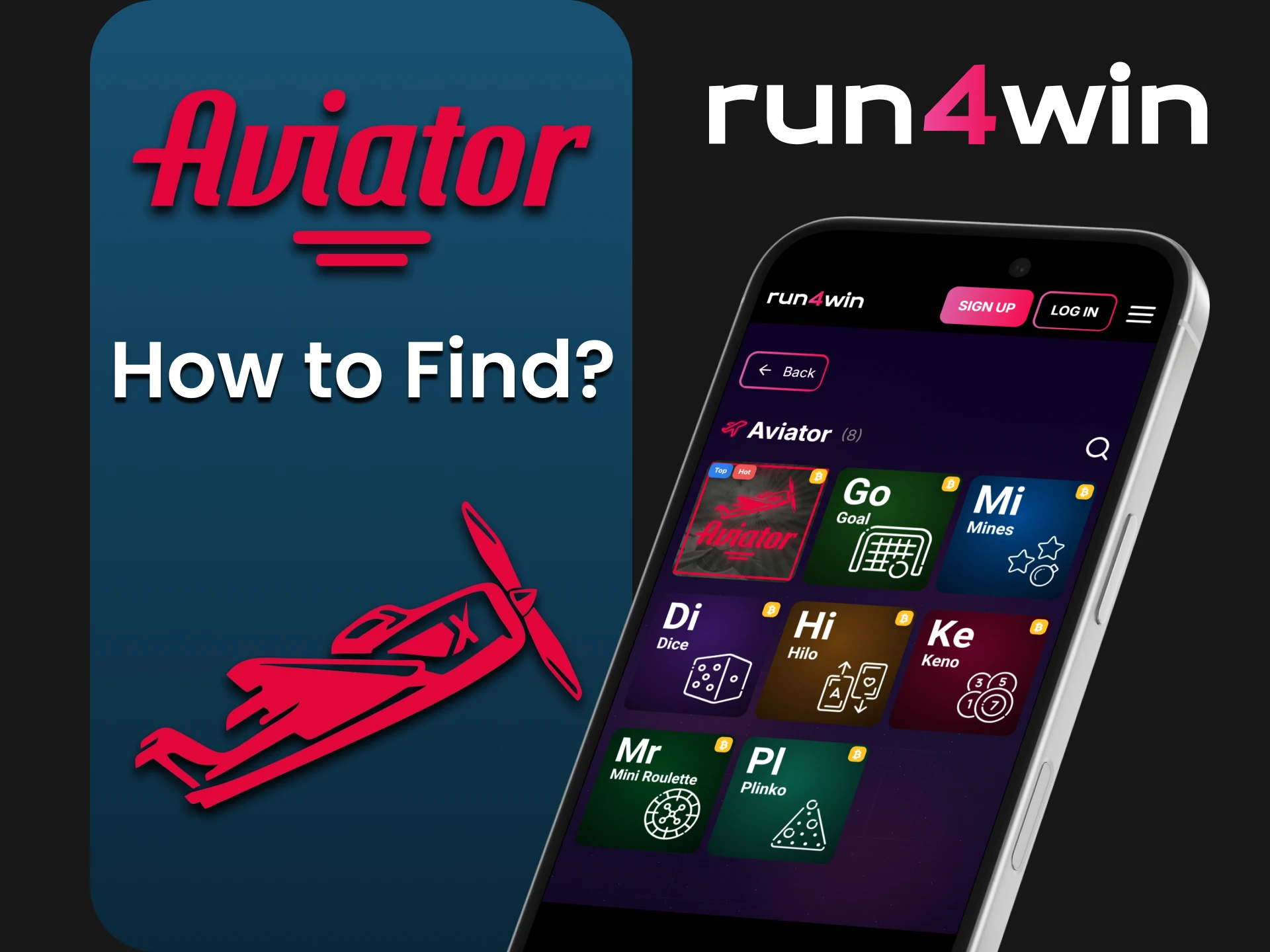 Select the Aviator section on the Run4win platform to find the game.