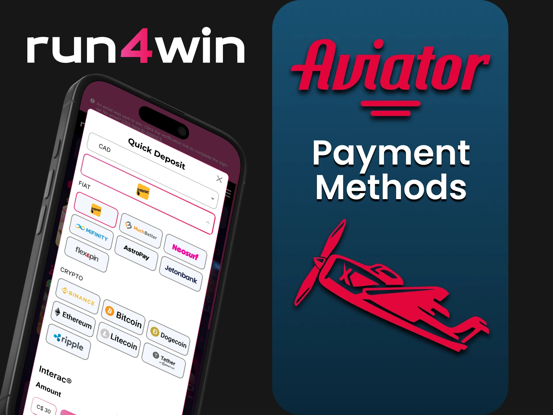 Run4win offers Aviator players a variety of payment methods.