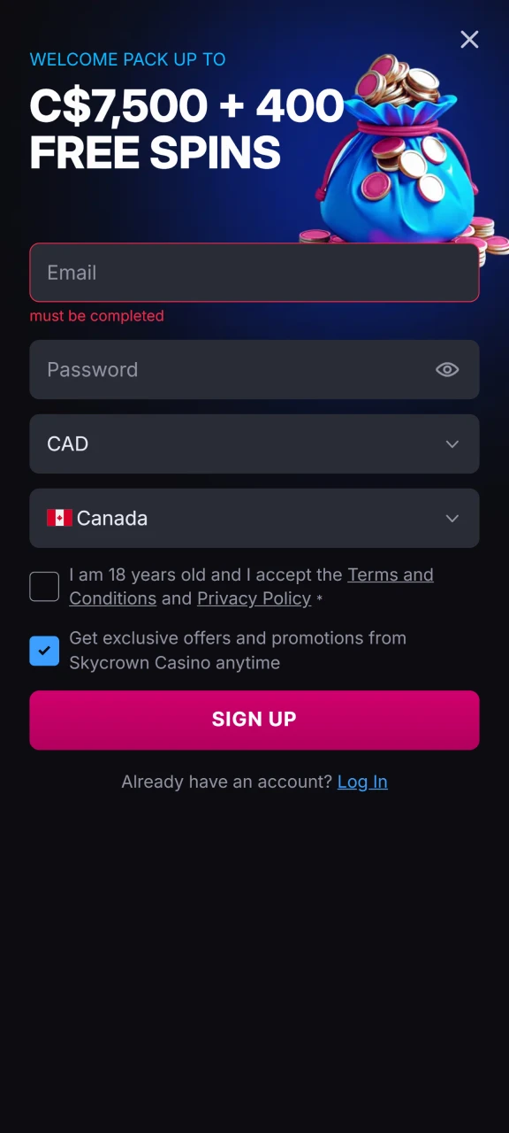 Register at Skycrown to get access to the Aviator game.