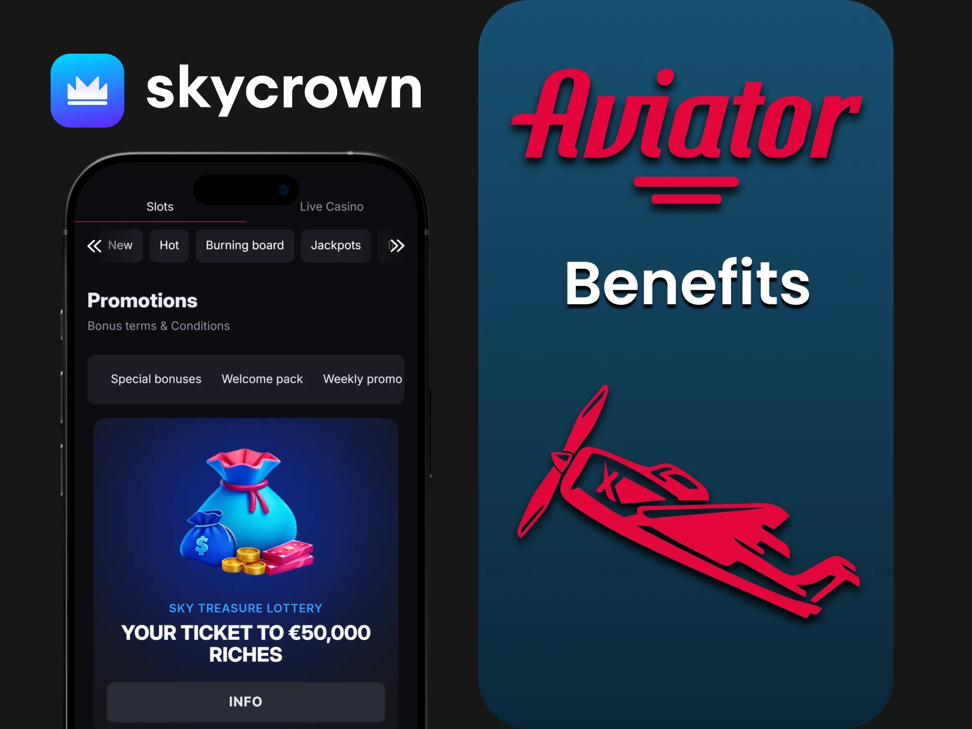 The Skycrown app offers Aviator players exclusive promotions, customer support, and other features.